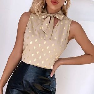Gold dot tie neck blouse